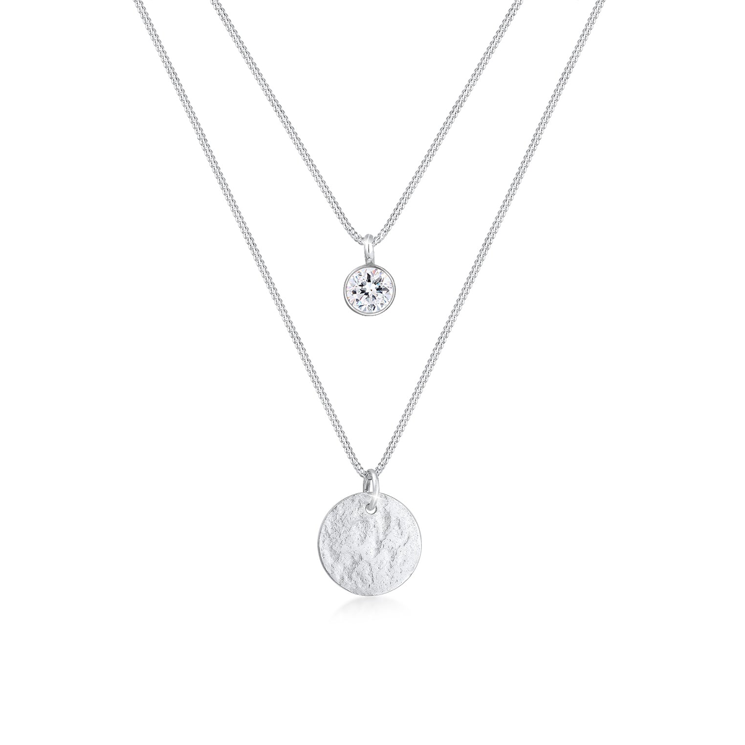 Silber - Elli | Layer-Halskette Plättchen | Mit Kristallen von Swarovski® (Weiß) | 925er Sterling Silber