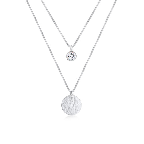 Silber - Elli | Layer-Halskette Plättchen | Mit Kristallen von Swarovski® (Weiß) | 925er Sterling Silber
