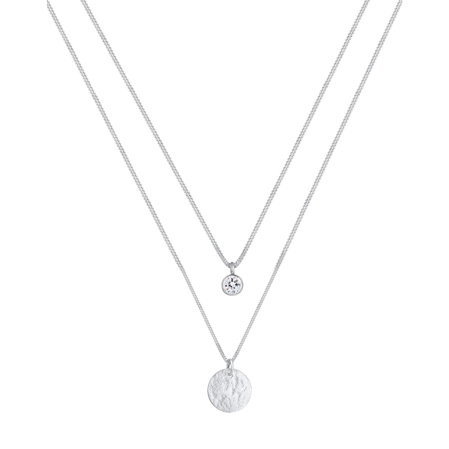 Silber - Elli | Layer-Halskette | Kristall ( Weiß ) | 925er Sterling Silber