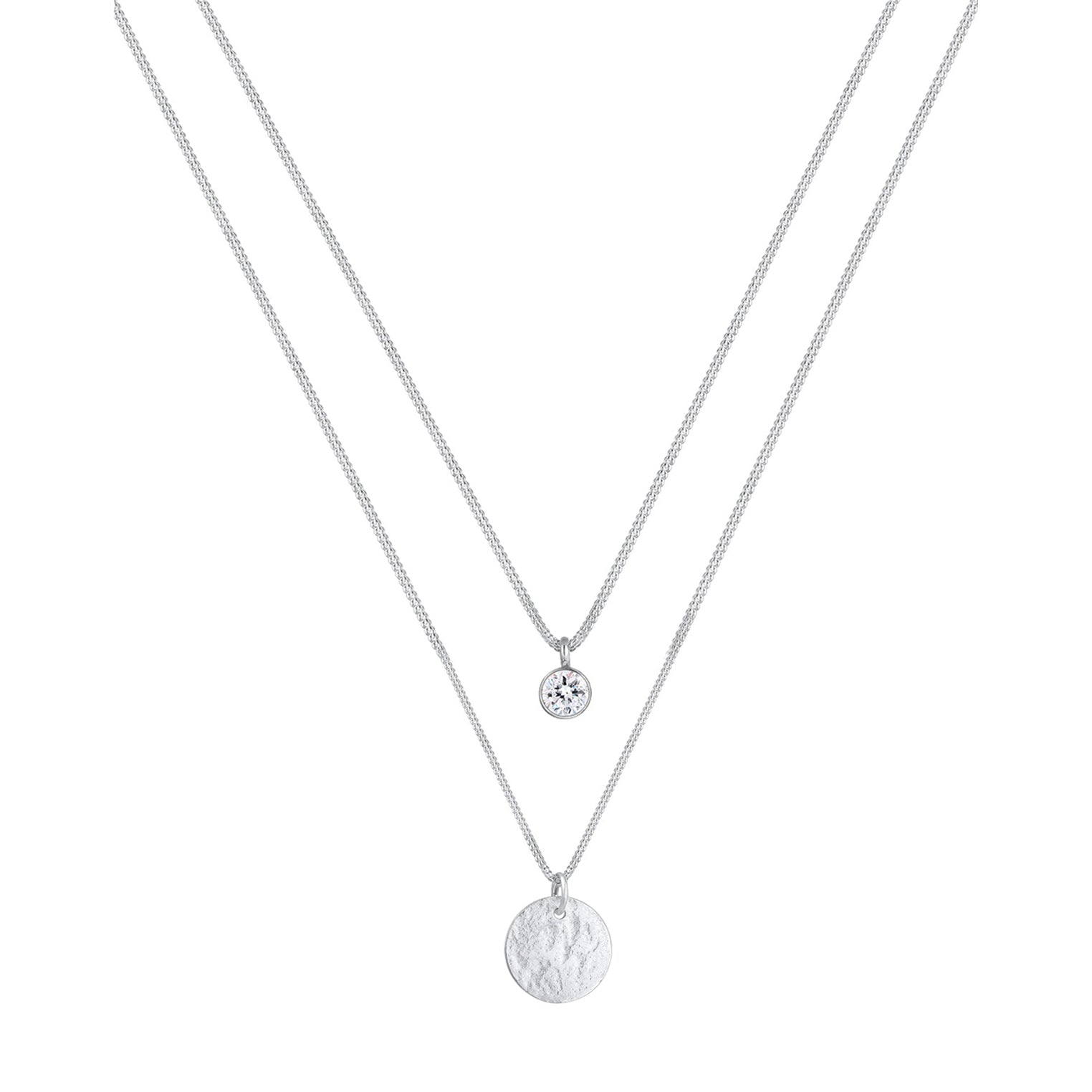 Silber - Elli | Layer-Halskette Plättchen | Mit Kristallen von Swarovski® (Weiß) | 925er Sterling Silber