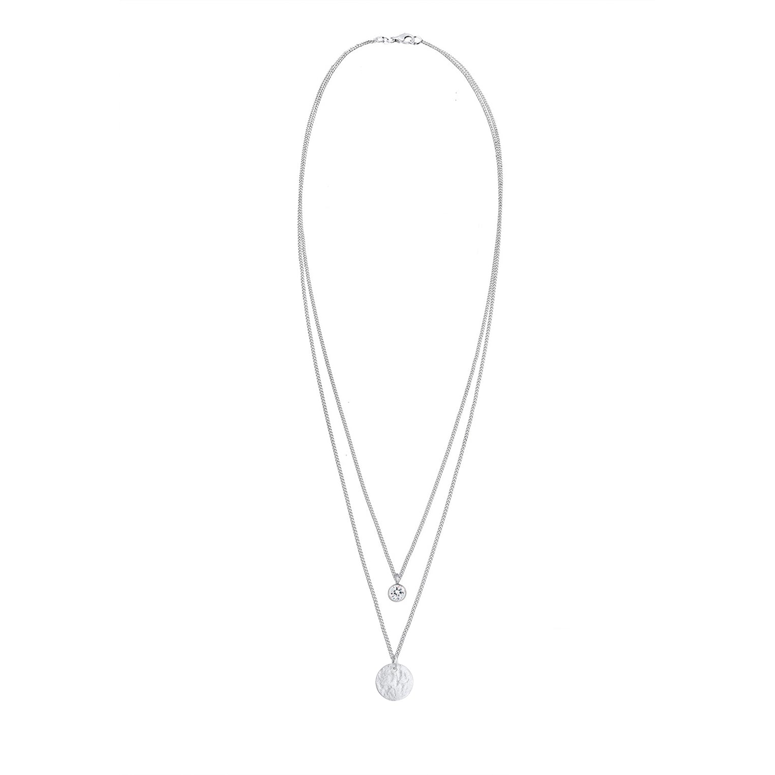 Silber - Elli | Layer-Halskette Plättchen | Mit Kristallen von Swarovski® (Weiß) | 925er Sterling Silber