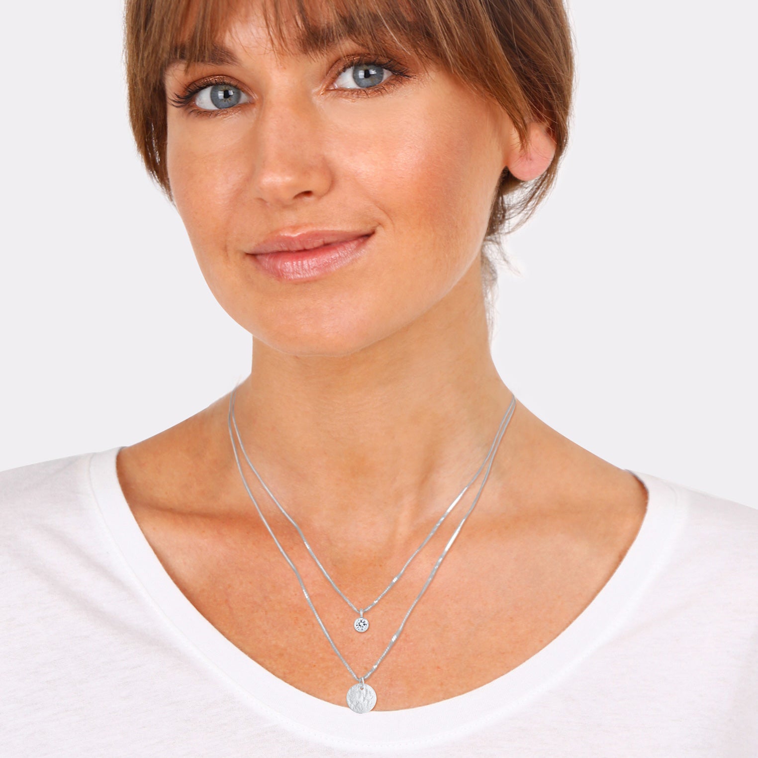 Silber - Elli | Layer-Halskette Plättchen | Mit Kristallen von Swarovski® (Weiß) | 925er Sterling Silber