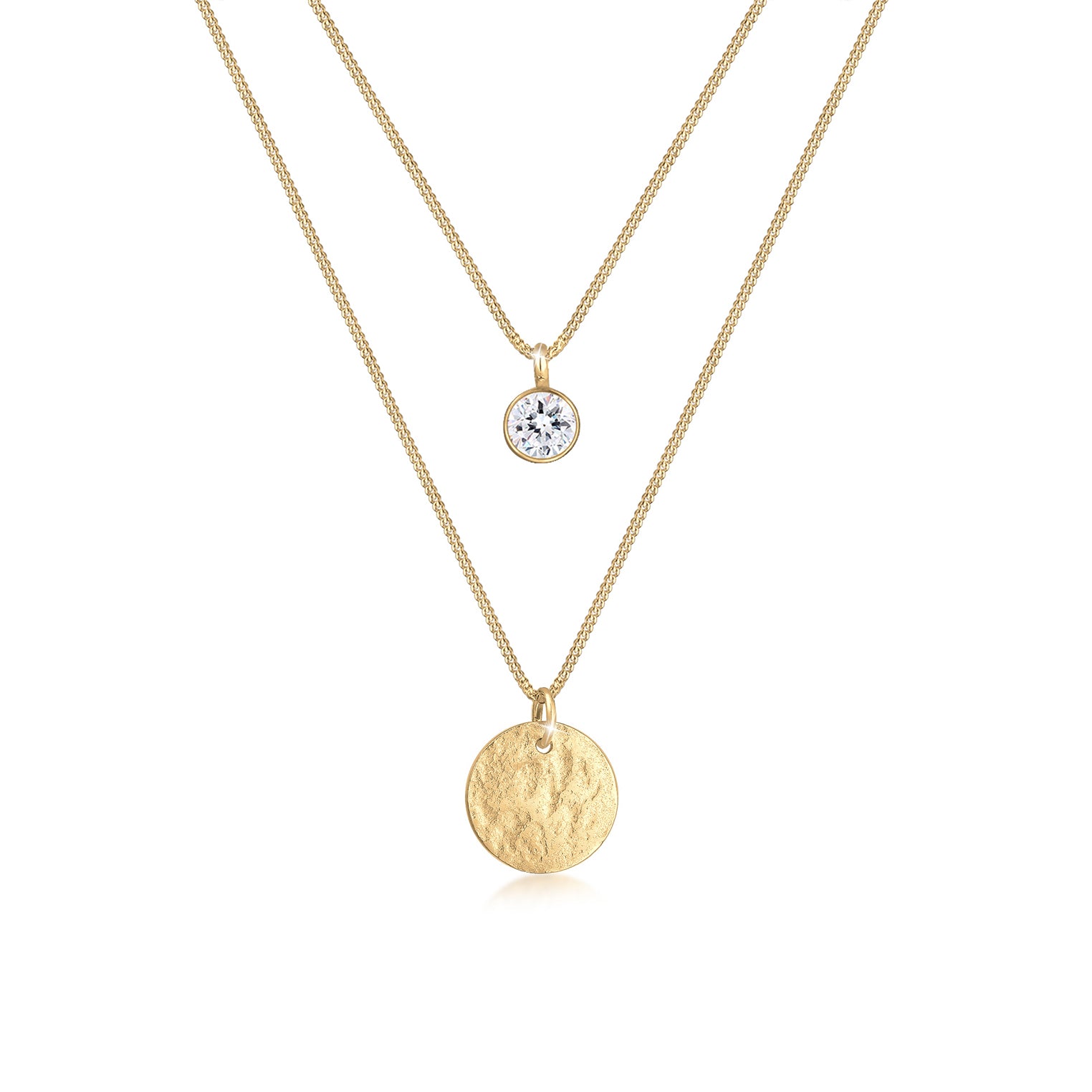 Gold - Elli | Layer-Halskette Plättchen | Mit Kristallen von Swarovski® (Weiß) | 925 Sterling Silber vergoldet