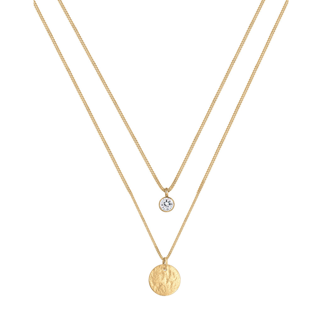 Gold - Elli | Layer-Halskette Plättchen | Mit Kristallen von Swarovski® (Weiß) | 925 Sterling Silber vergoldet