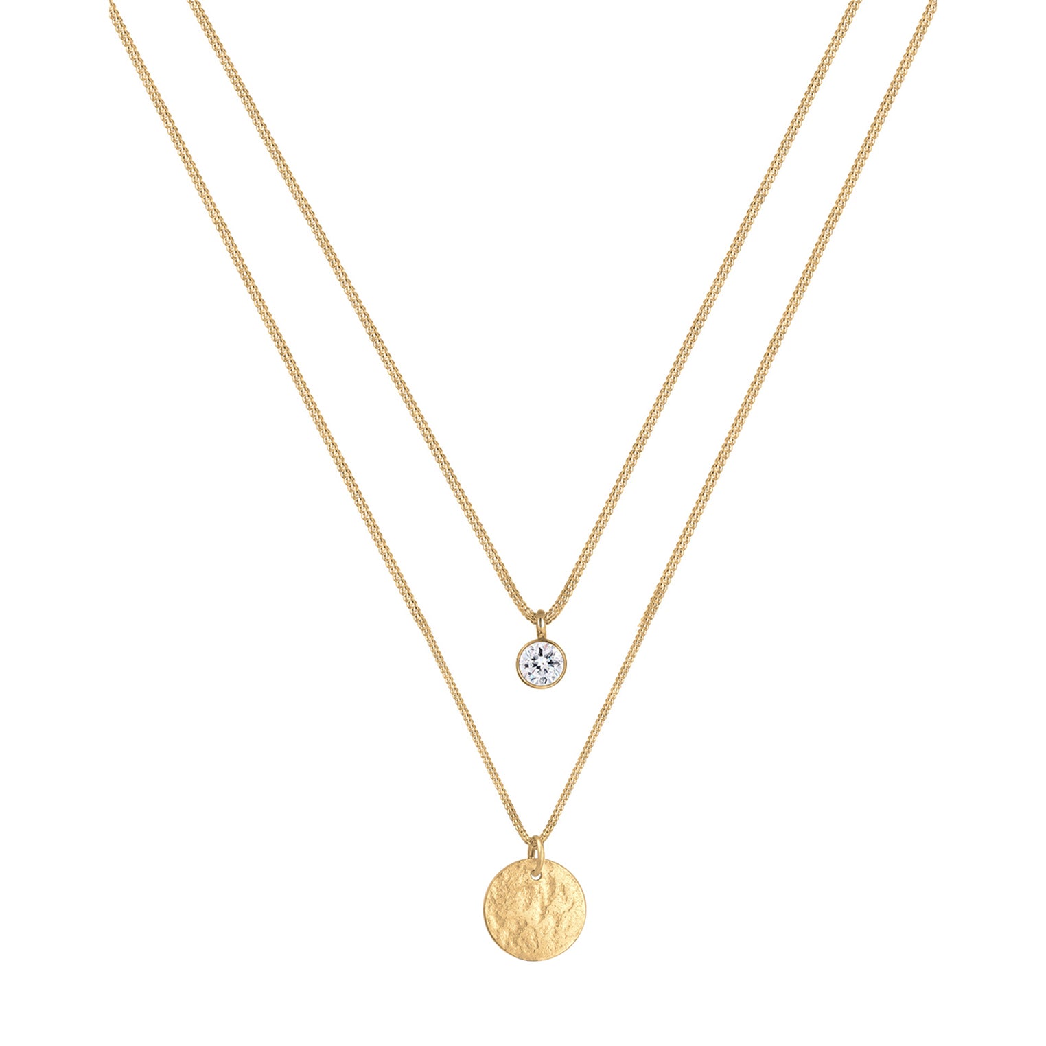 Gold - Elli | Layer-Halskette Plättchen | Mit Kristallen von Swarovski® (Weiß) | 925 Sterling Silber vergoldet