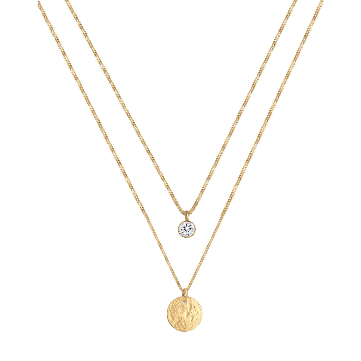Gold - Elli | Layer-Halskette Plättchen | Mit Kristallen von Swarovski® (Weiß) | 925 Sterling Silber vergoldet