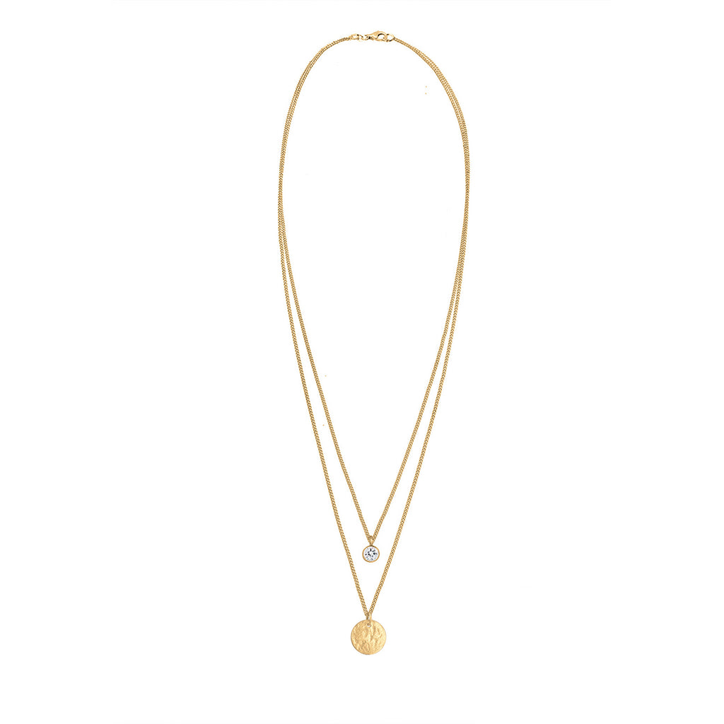 Gold - Elli | Layer-Halskette Plättchen | Mit Kristallen von Swarovski® (Weiß) | 925 Sterling Silber vergoldet