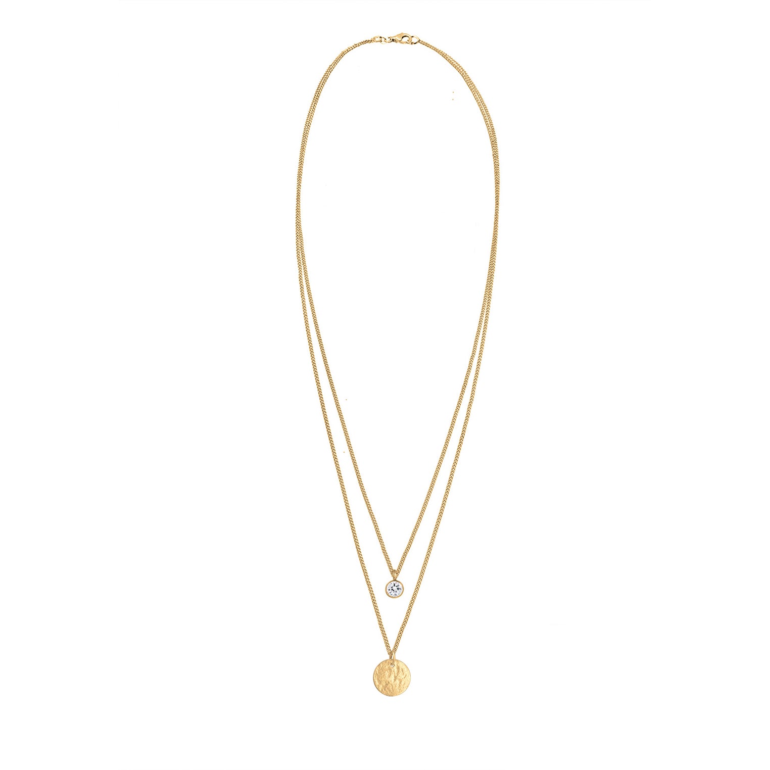 Gold - Elli | Layer-Halskette Plättchen | Mit Kristallen von Swarovski® (Weiß) | 925 Sterling Silber vergoldet