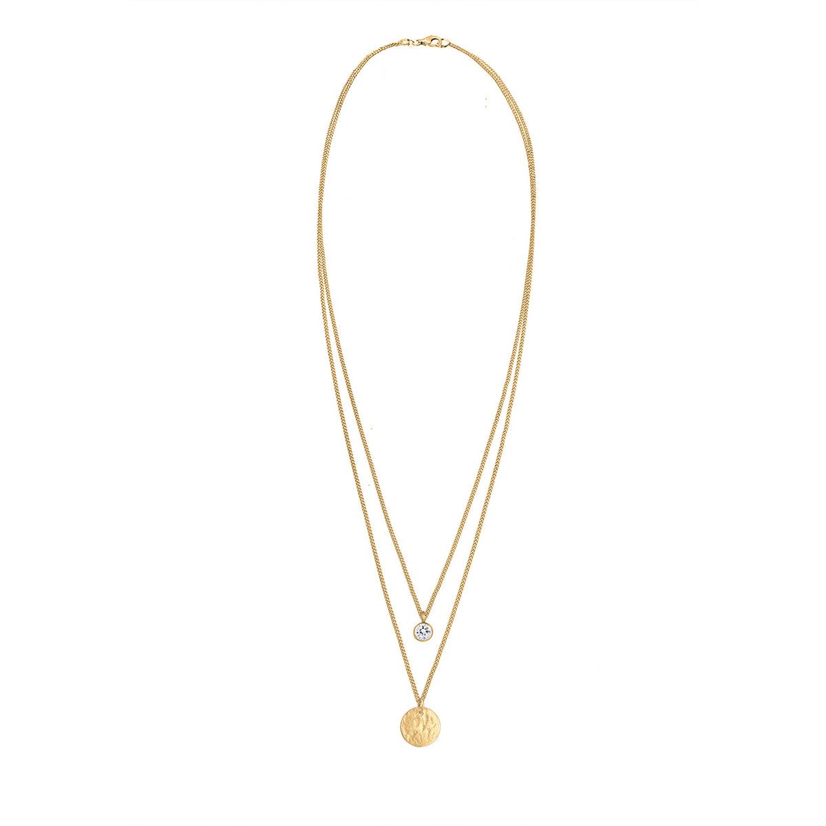 Gold - Elli | Layer-Halskette Plättchen | Mit Kristallen von Swarovski® (Weiß) | 925 Sterling Silber vergoldet