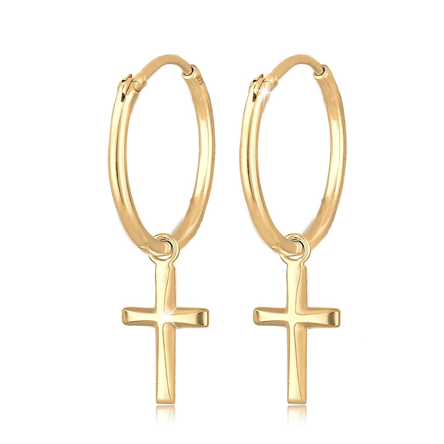 Gold - Elli | Creole Kreuz | 925 Sterling Silber vergoldet