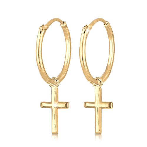 Gold - Elli | Creole Kreuz | 925 Sterling Silber vergoldet