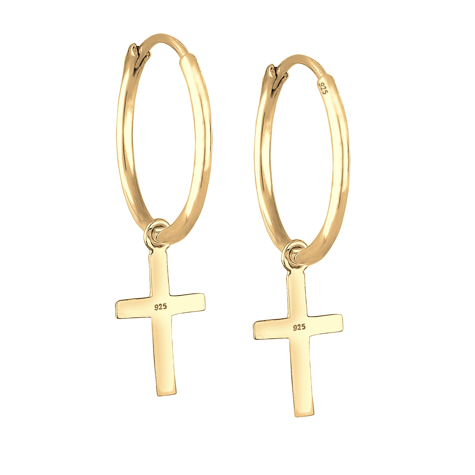 Gold - Elli | Creole Kreuz | 925 Sterling Silber vergoldet