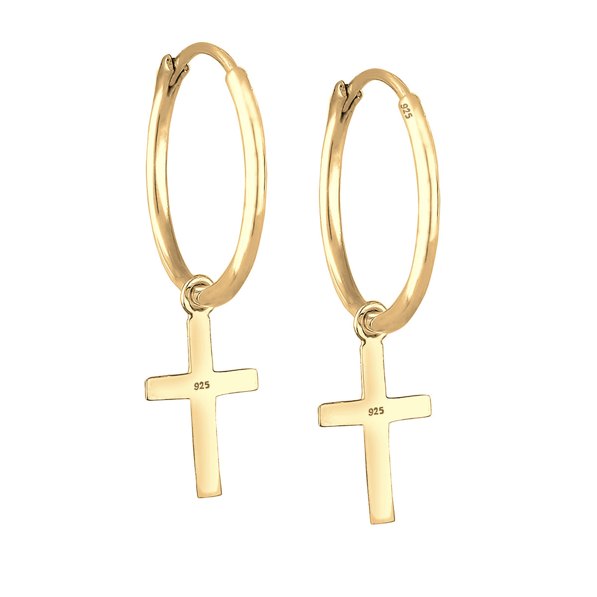 Gold - Elli | Creole Kreuz | 925 Sterling Silber vergoldet