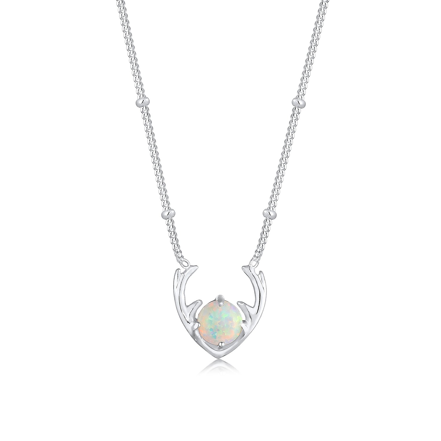 Silber - Elli | Halskette Hirsch | Opal ( Weiß ) | 925er Sterling Silber