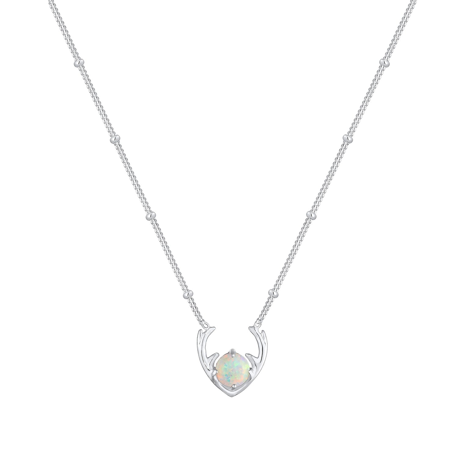 Silber - Elli | Halskette Hirsch | Opal ( Weiß ) | 925er Sterling Silber