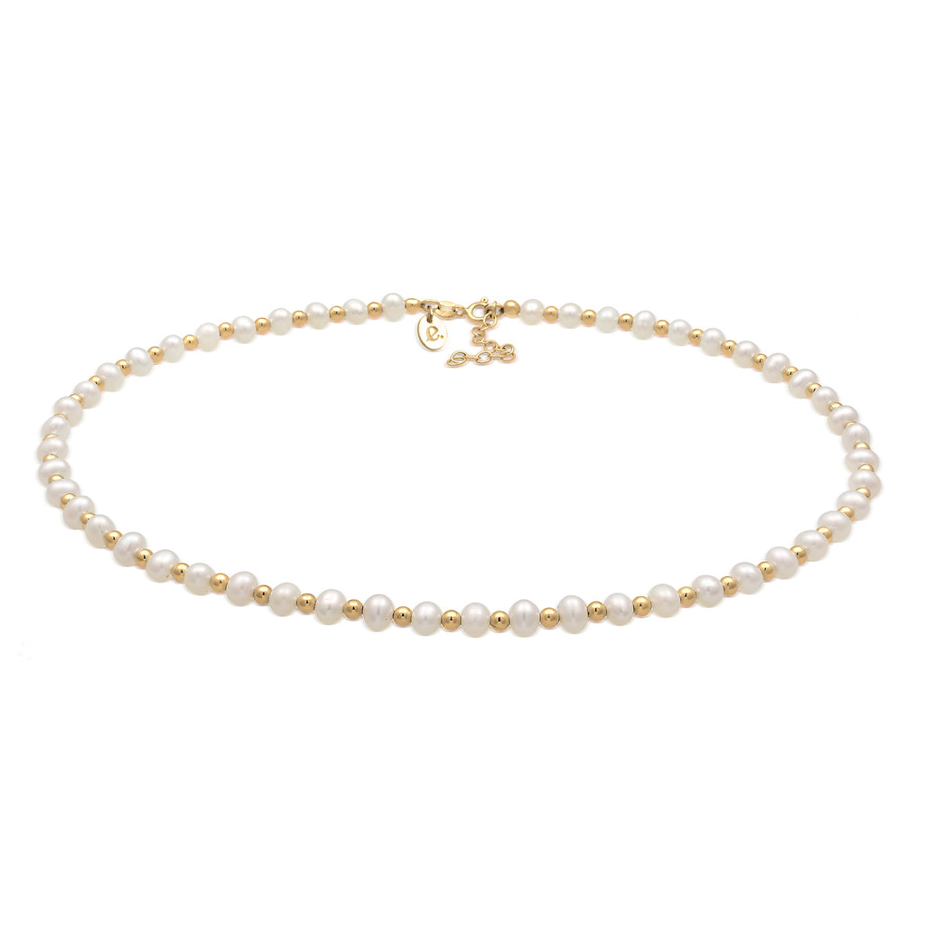 Gold - Elli PREMIUM | Glieder-Choker | Süßwasserzuchtperle | 925 Sterling Silber vergoldet