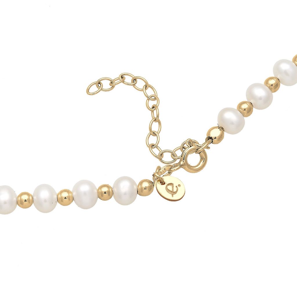 Gold - Elli PREMIUM | Glieder-Choker | Süßwasserzuchtperle | 925 Sterling Silber vergoldet
