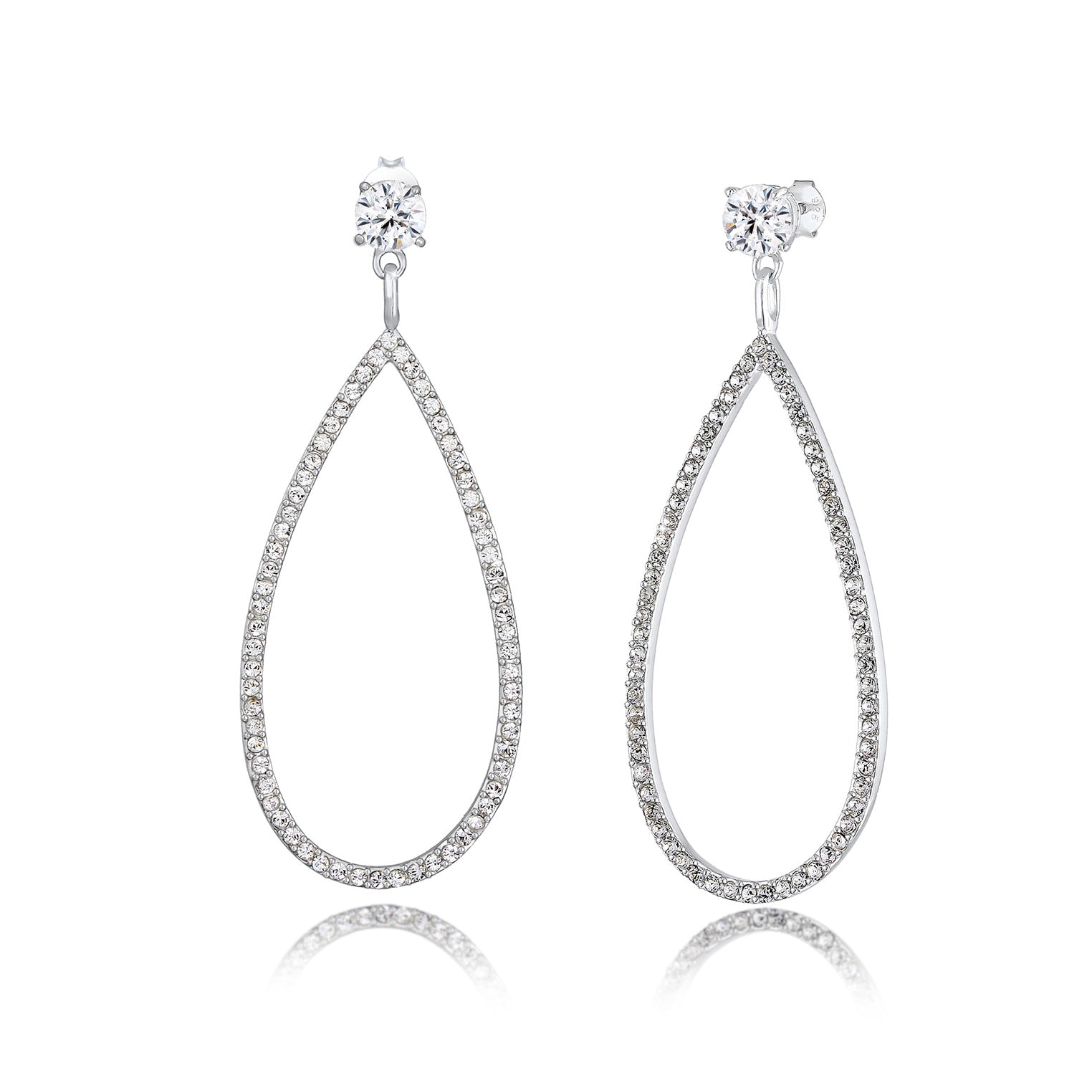 Silber - Elli PREMIUM | Ohrhänger| Kristall ( Weiß ) | 925er Sterling Silber