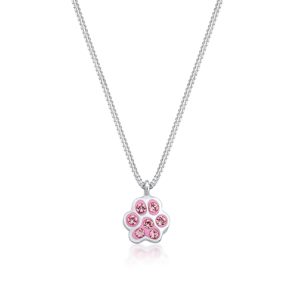 Silber - Elli | Halskette Pfote | Mit Kristallen von Swarovski® (Rosa) | 925er Sterling Silber