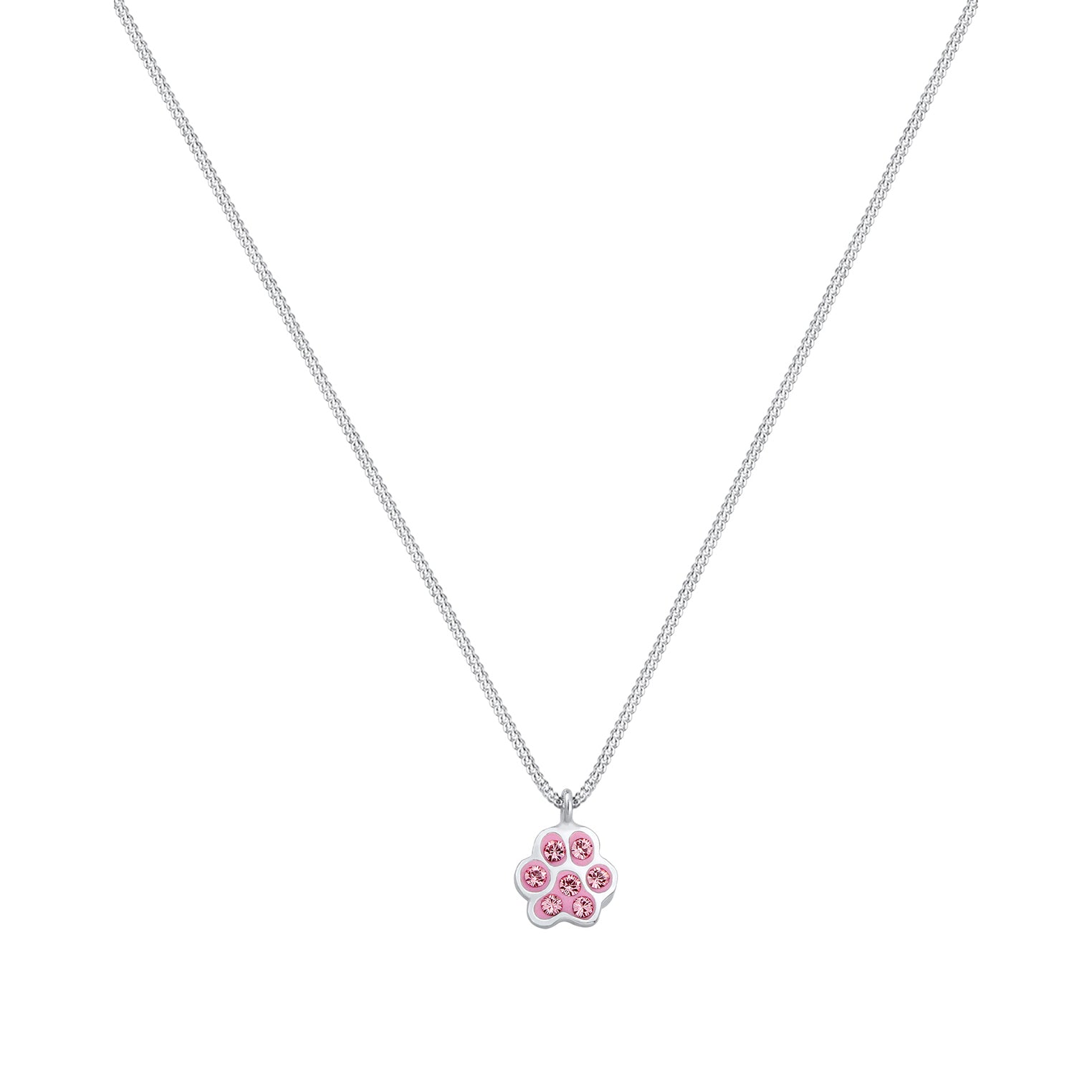 Silber - Elli | Halskette Pfote | Mit Kristallen von Swarovski® (Rosa) | 925er Sterling Silber