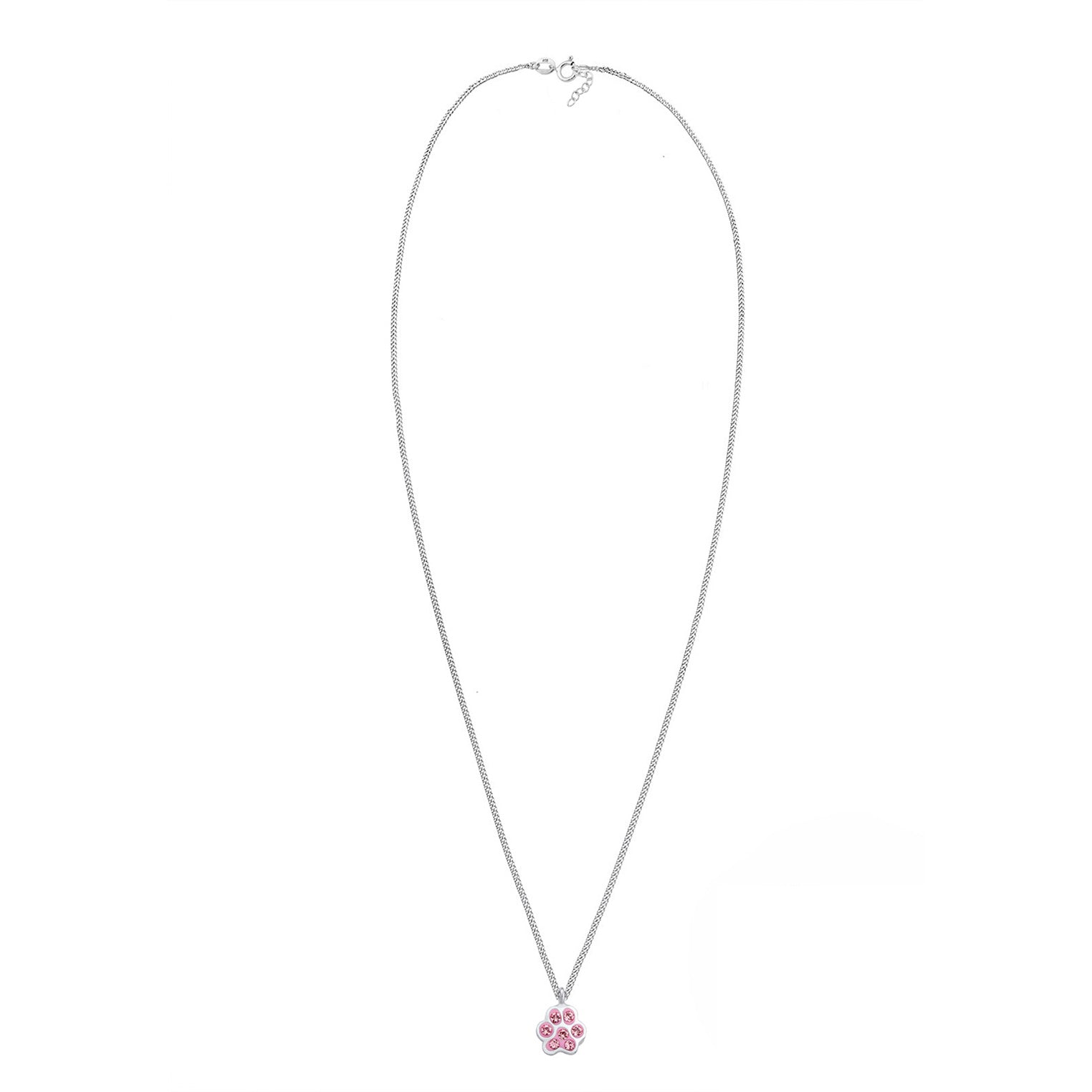 Silber - Elli | Halskette Pfote | Mit Kristallen von Swarovski® (Rosa) | 925er Sterling Silber