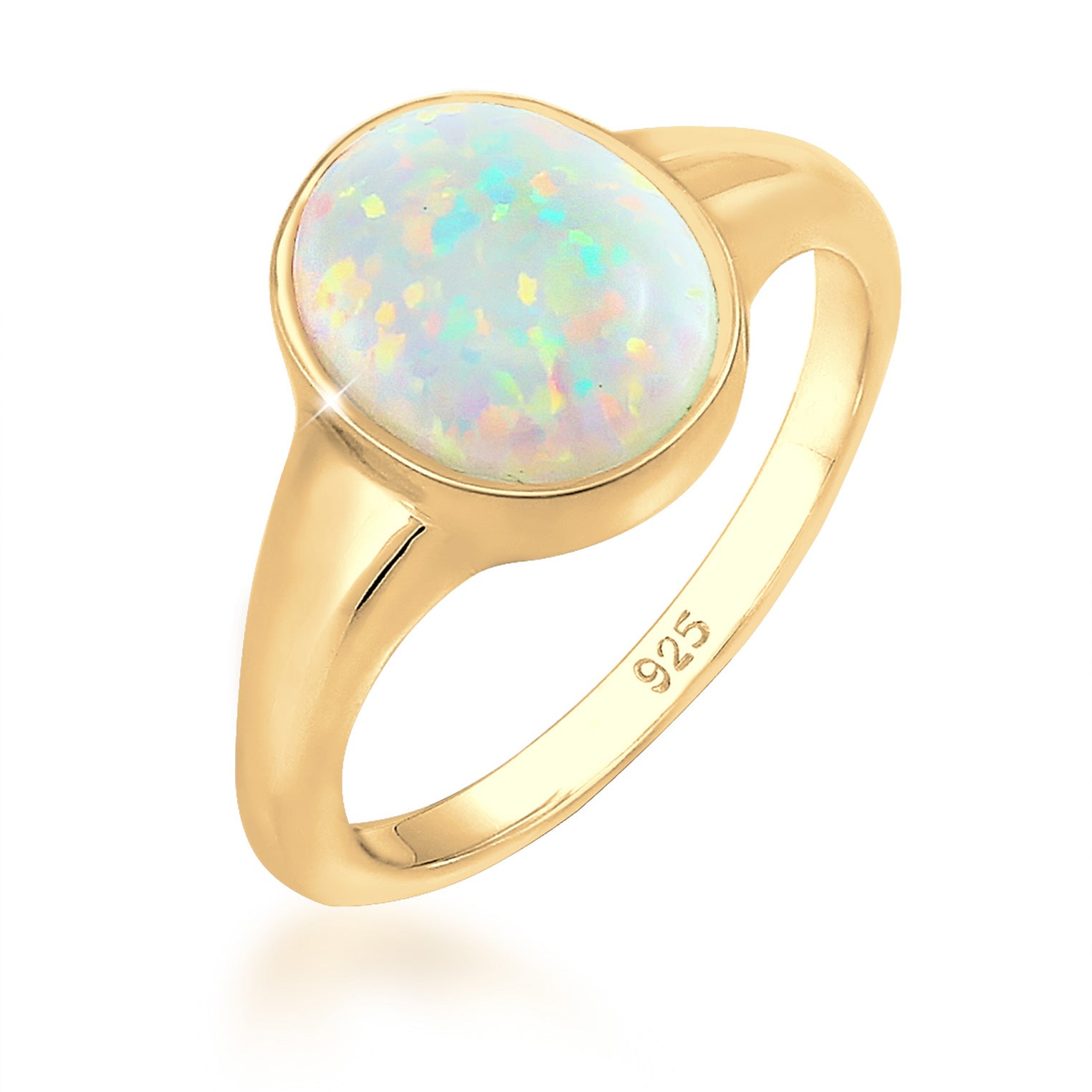 Gold - Elli | Siegelring | Opal ( Weiß ) | 925 Sterling Silber vergoldet