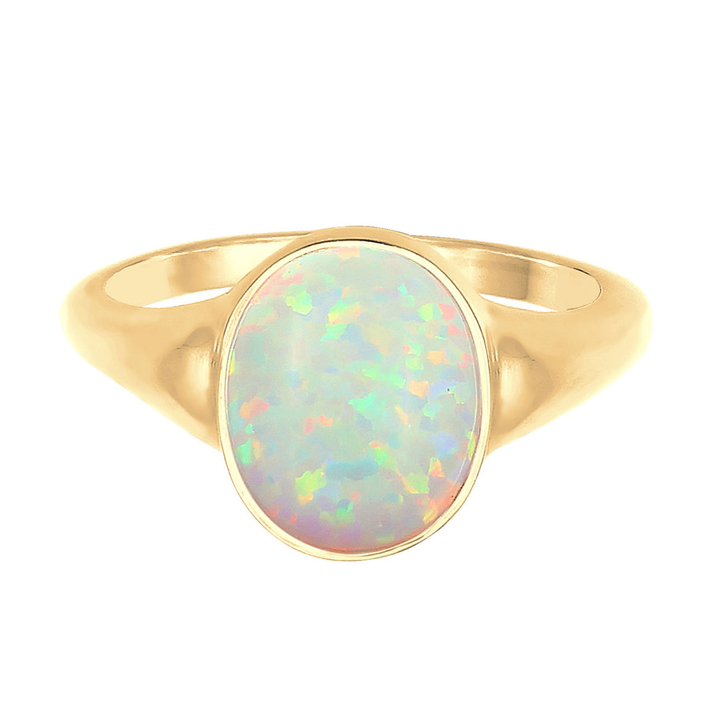 Gold - Elli | Siegelring | Opal ( Weiß ) | 925 Sterling Silber vergoldet