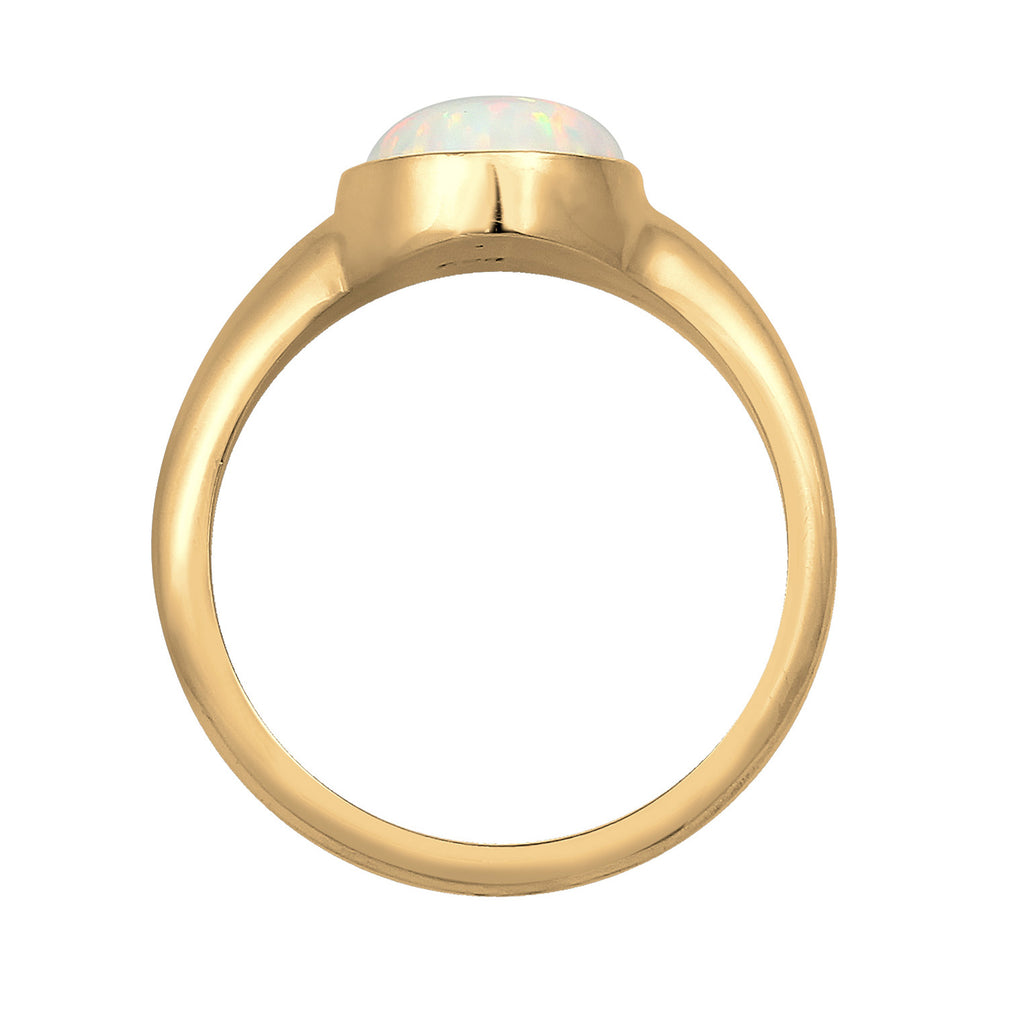Gold - Elli | Siegelring | Opal ( Weiß ) | 925 Sterling Silber vergoldet