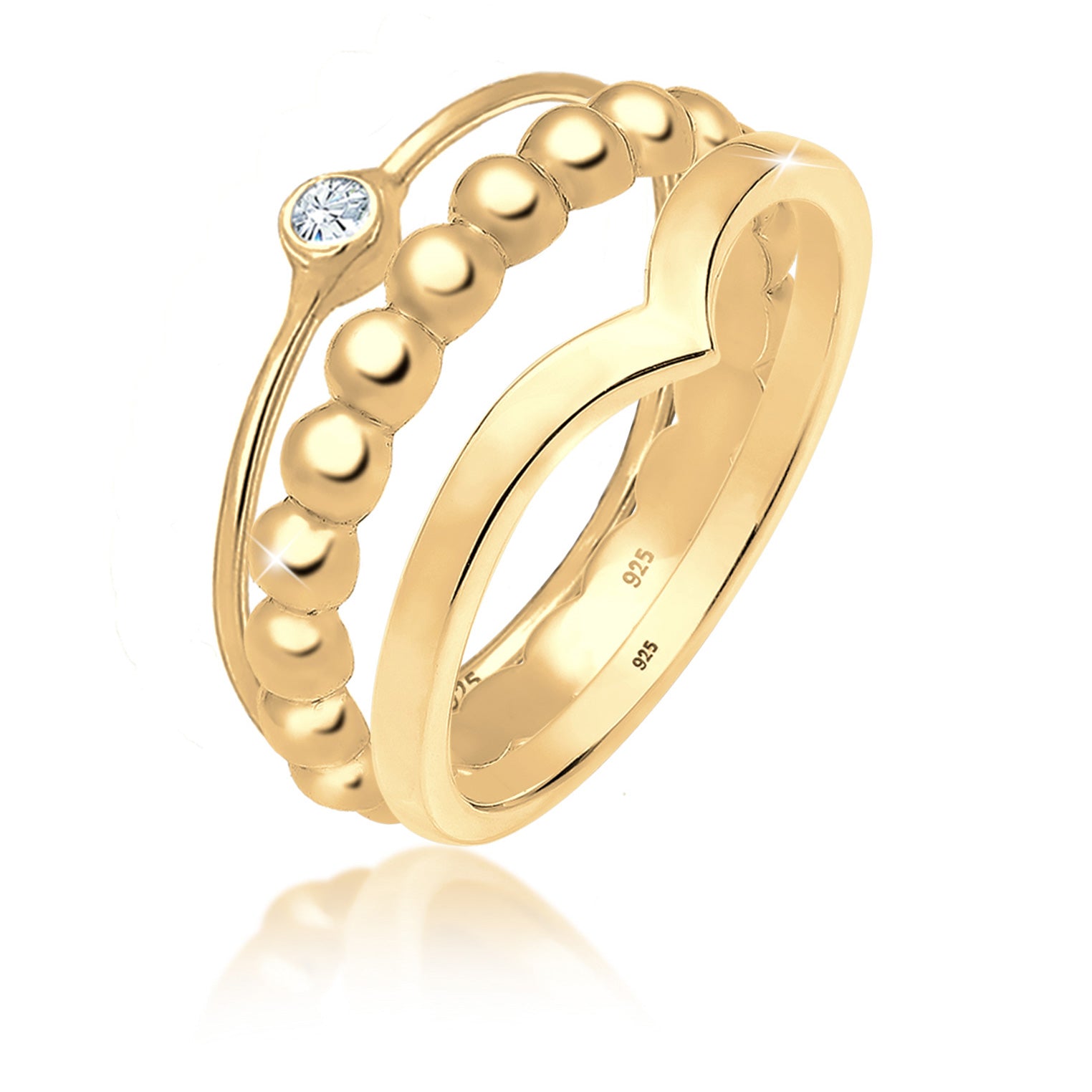 Gold - Elli | Solitär-Ring | Kristall ( Weiß ) | 925 Sterling Silber vergoldet