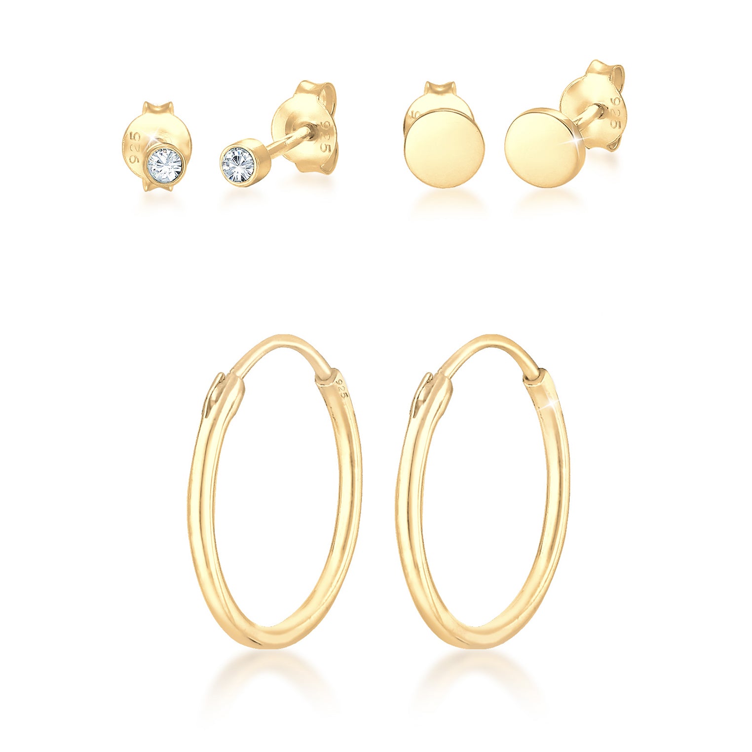 Gold - Elli | Ohrringset | Mit Kristallen von Swarovski® (Weiß) | 925 Sterling Silber vergoldet