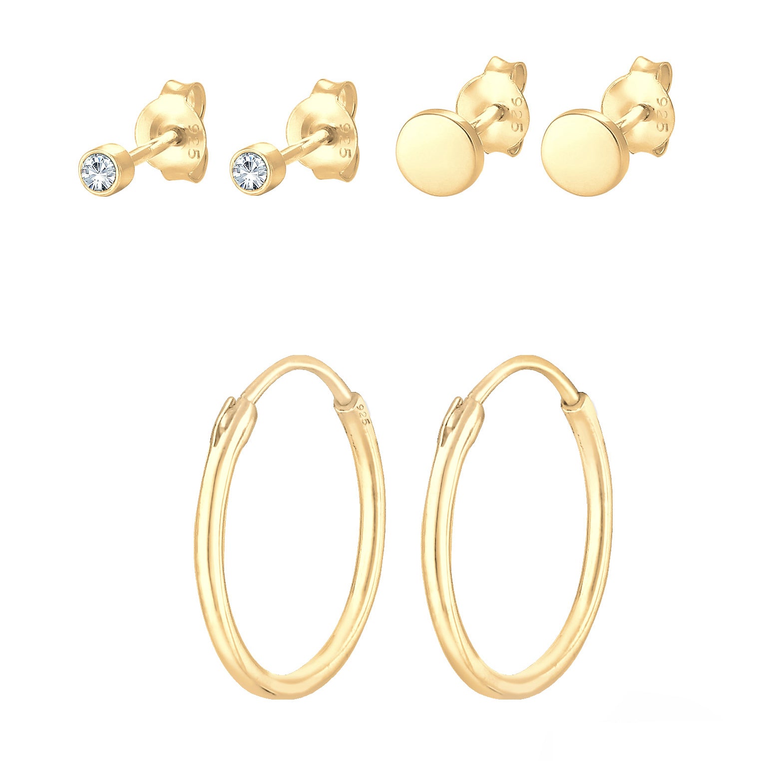 Gold - Elli | Ohrringset | Mit Kristallen von Swarovski® (Weiß) | 925 Sterling Silber vergoldet