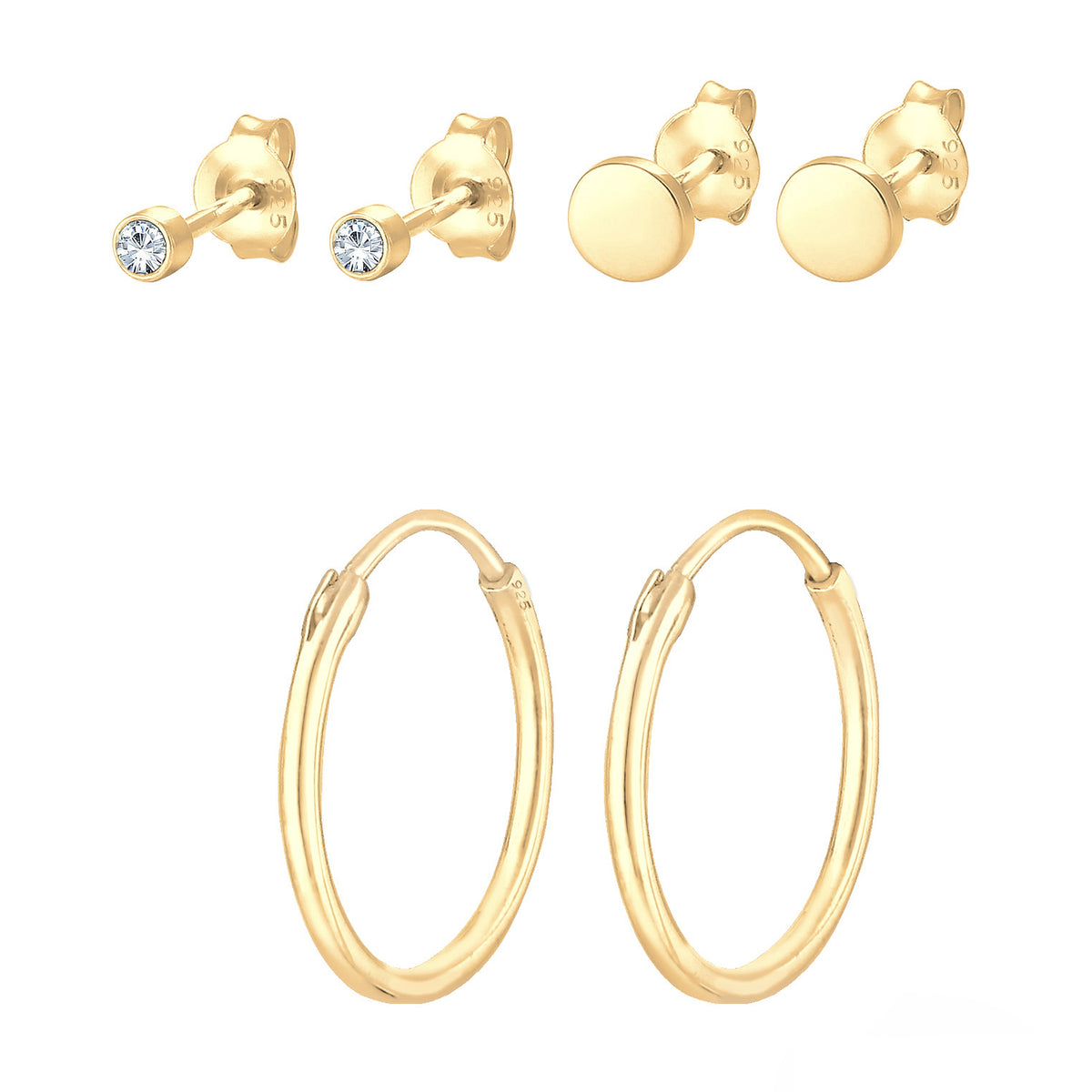 Gold - Elli | Ohrringset | Mit Kristallen von Swarovski® (Weiß) | 925 Sterling Silber vergoldet