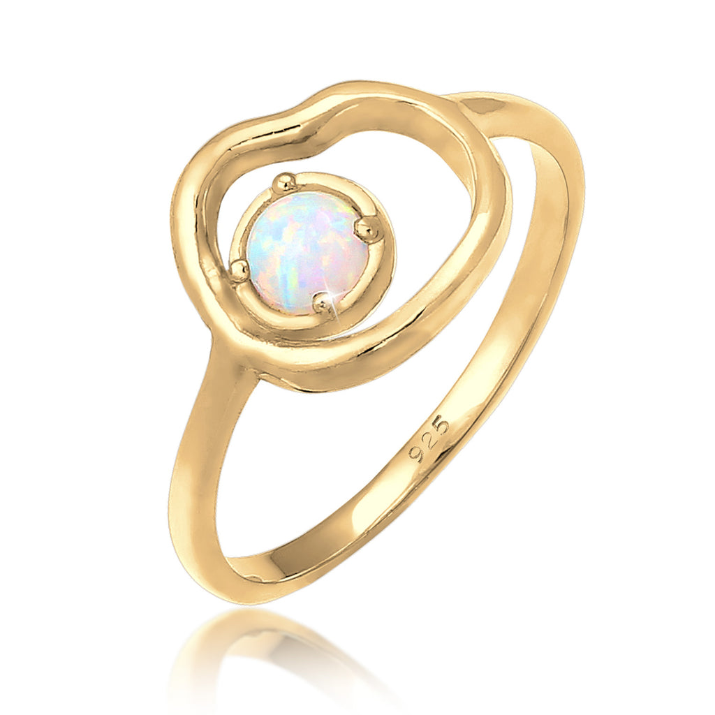 Gold - Elli | Ring | Opal ( Weiß ) | 925 Sterling Silber vergoldet
