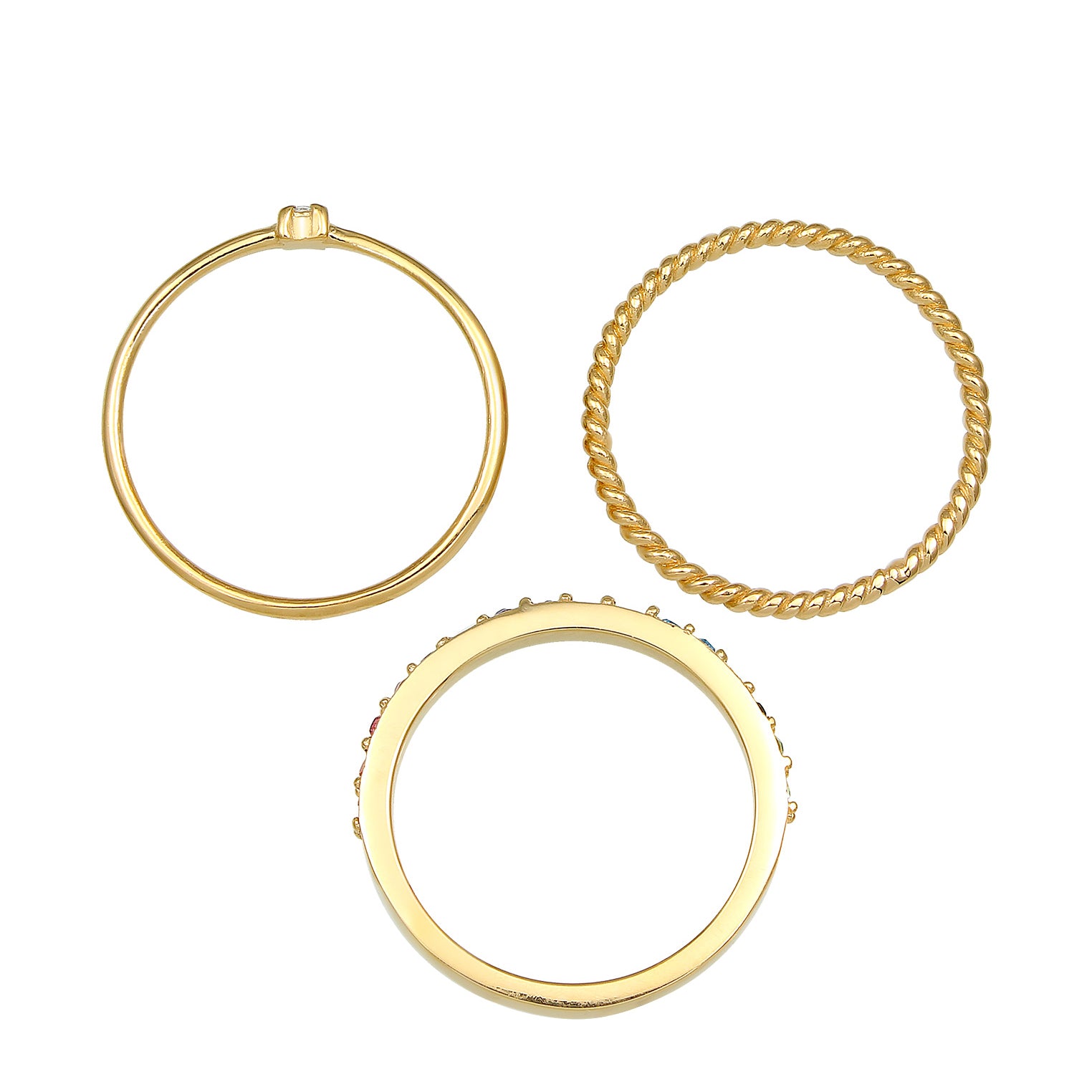 Gold - Elli | Ring 3er Set | Kristalle (bunt) | 925er Sterling Silber