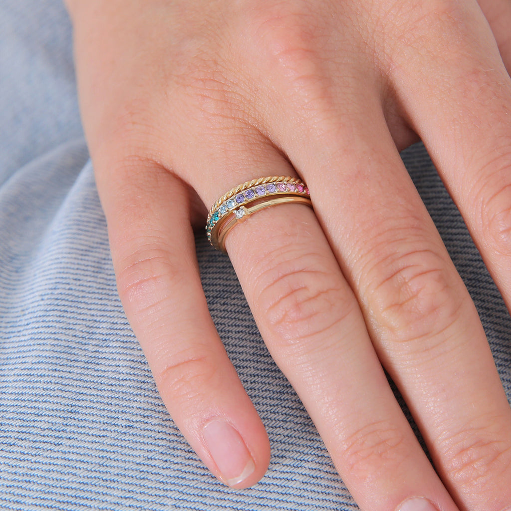 Gold - Elli | Ring 3er Set | Kristalle (bunt) | 925er Sterling Silber