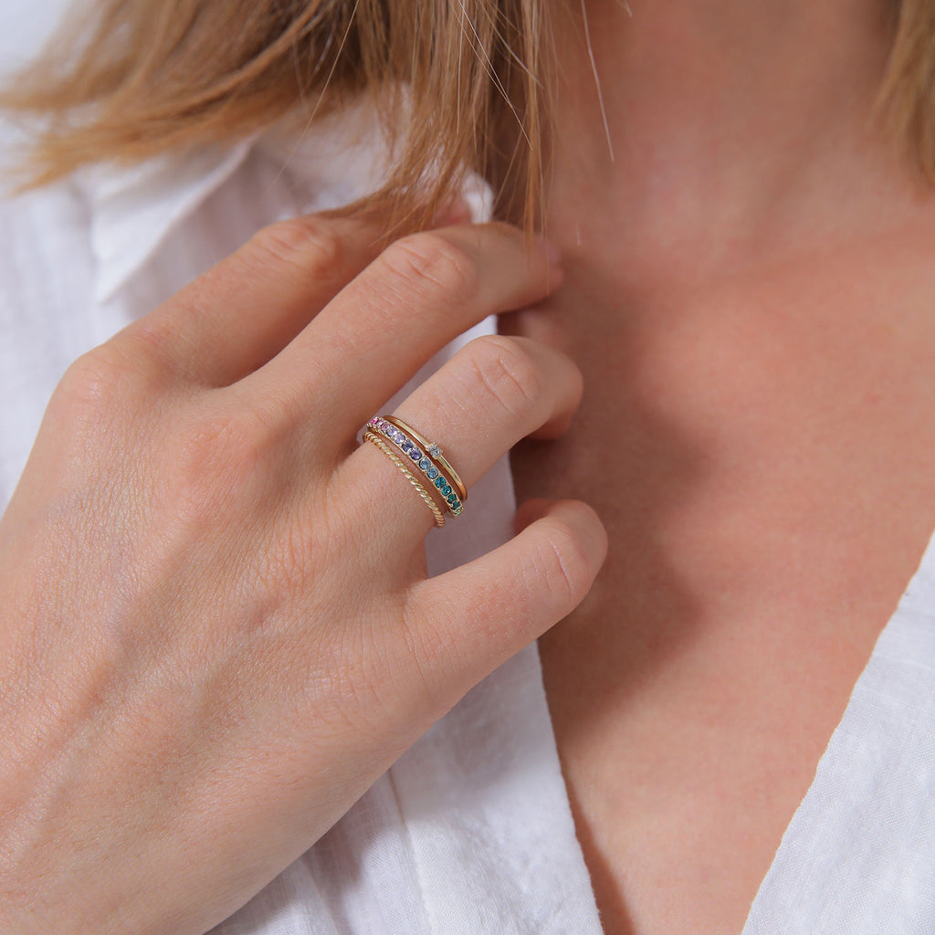 Gold - Elli | Ring 3er Set | Kristalle (bunt) | 925er Sterling Silber