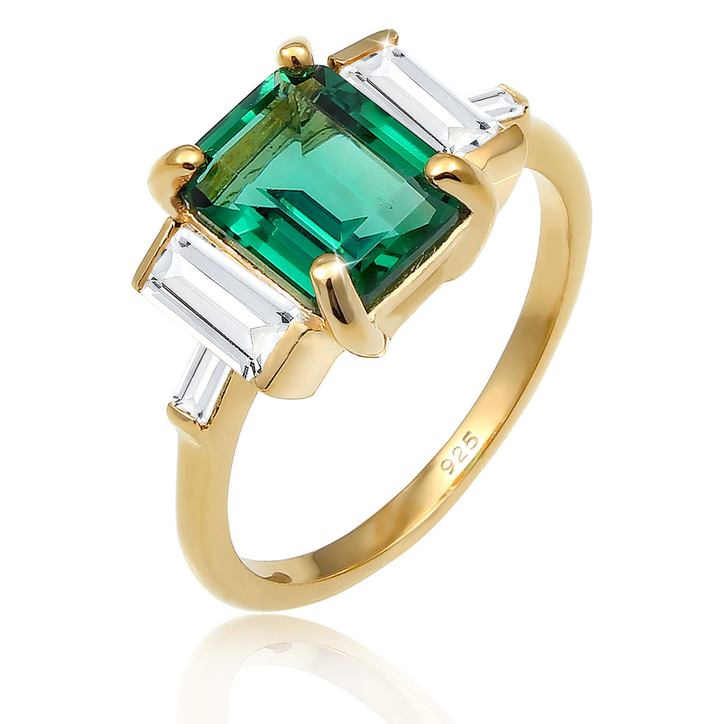 Gold - Elli PREMIUM | Ring | Quarz ( Grün ) | 925 Sterling Silber vergoldet