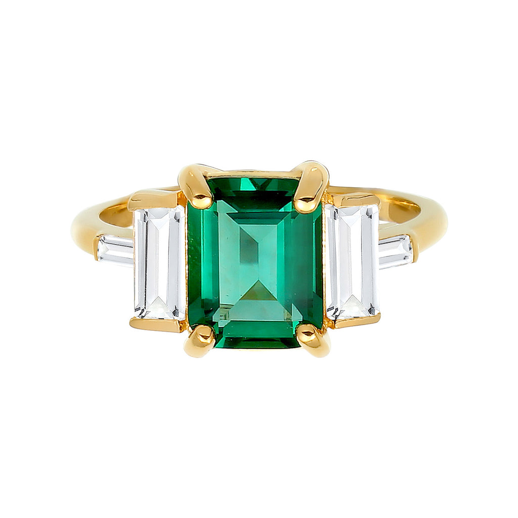 Gold - Elli PREMIUM | Ring | Quarz ( Grün ) | 925 Sterling Silber vergoldet
