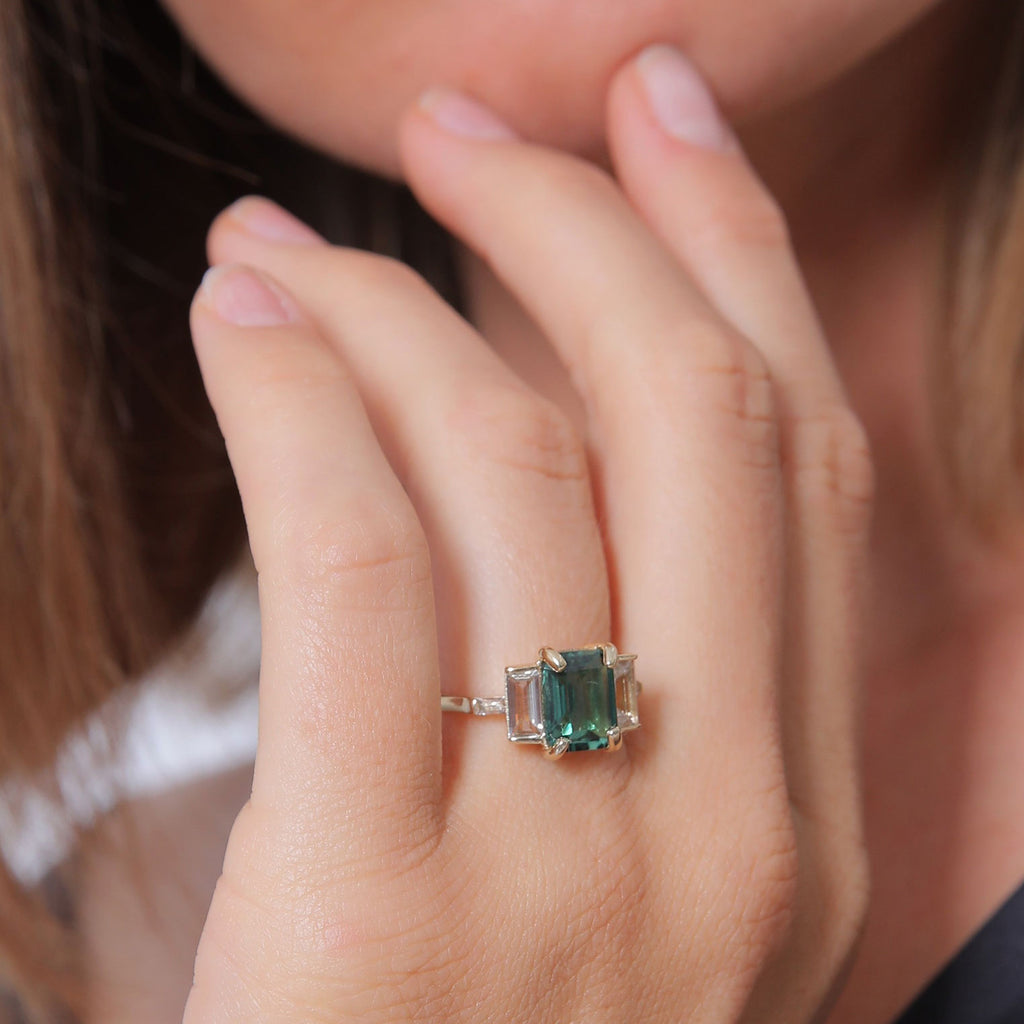 Gold - Elli PREMIUM | Ring | Quarz ( Grün ) | 925 Sterling Silber vergoldet