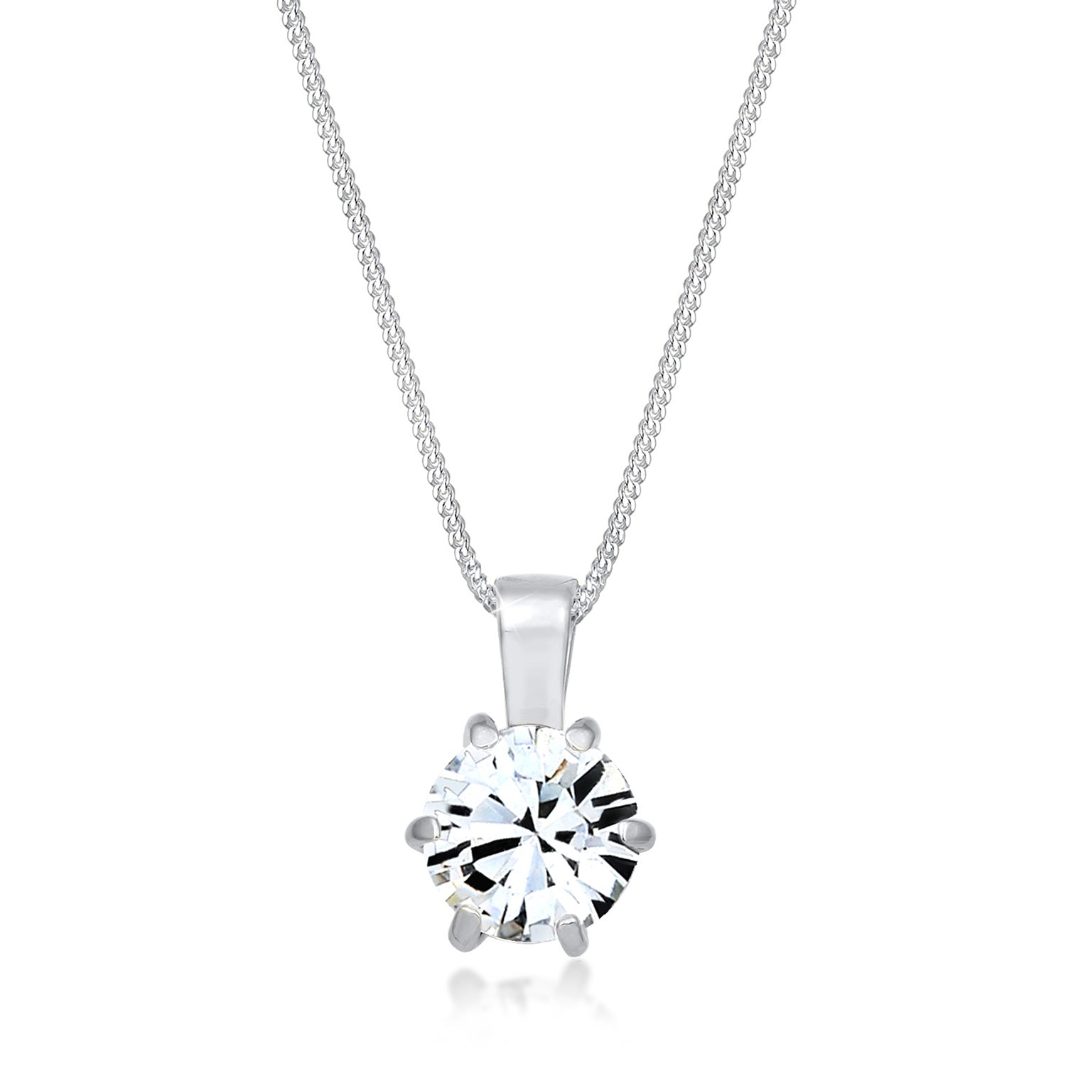 Silber - Elli | Halskette Solitär Anhänger | Mit Kristallen von Swarovski® (Weiß) | 925er Sterling Silber