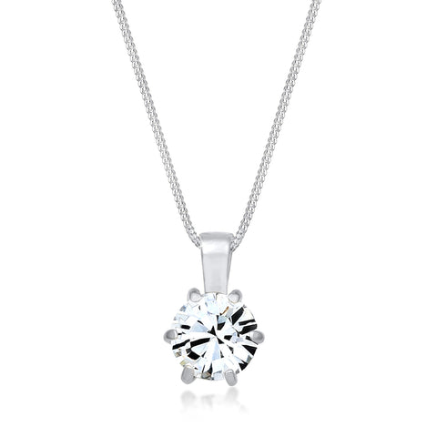 Silber - Elli | Halskette Solitär Anhänger | Mit Kristallen von Swarovski® (Weiß) | 925er Sterling Silber