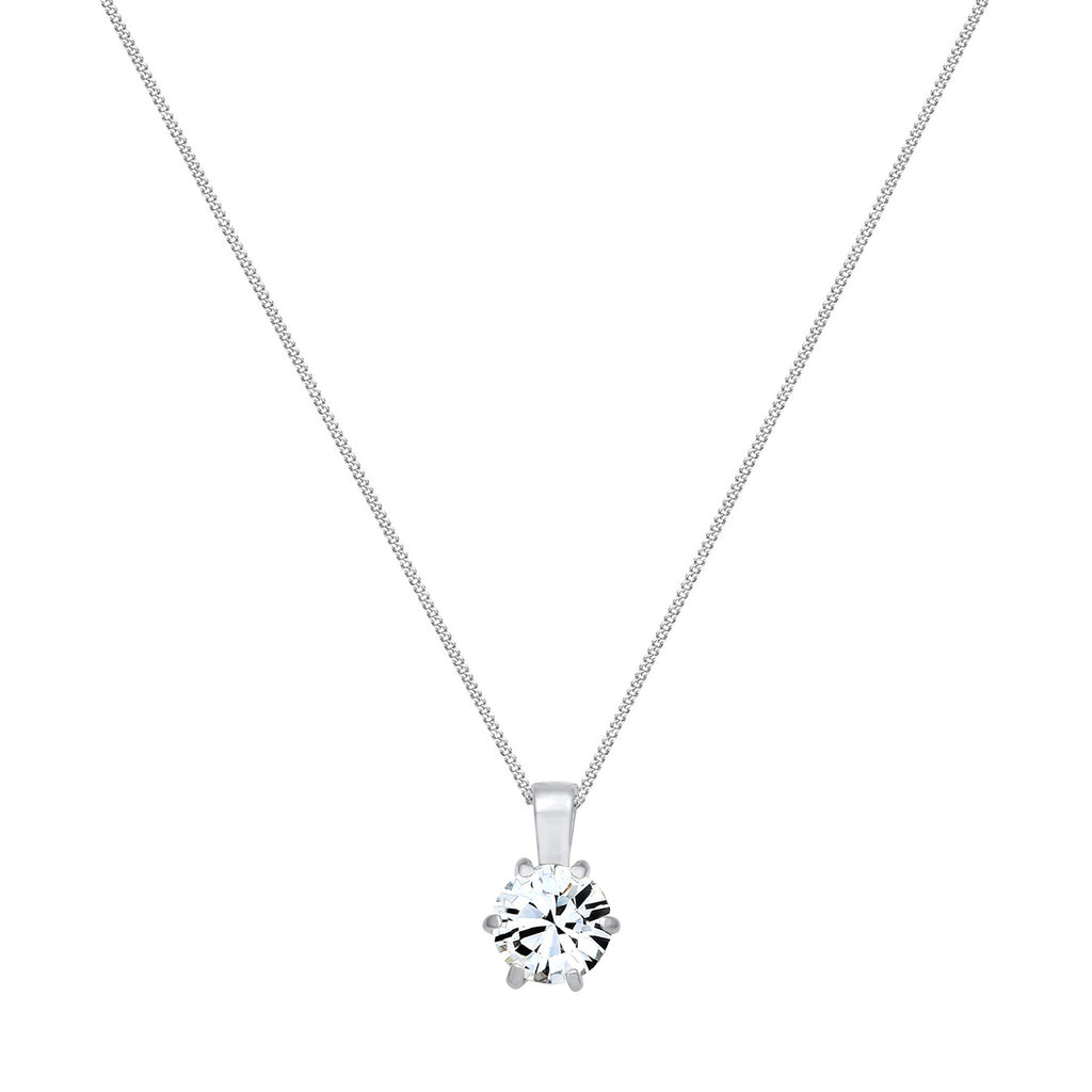 Silber - Elli | Halskette Solitär Anhänger | Mit Kristallen von Swarovski® (Weiß) | 925er Sterling Silber