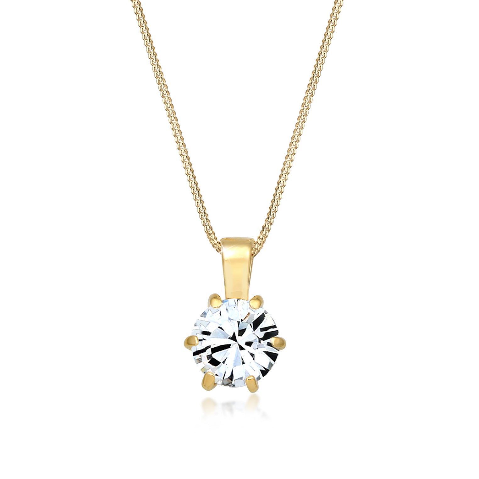 Gold - Elli | Halskette Solitär Anhänger | Mit Kristallen von Swarovski® (Weiß) | 925er Sterling Silber vergoldet