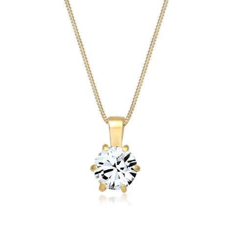 Gold - Elli | Halskette Solitär Anhänger | Mit Kristallen von Swarovski® (Weiß) | 925er Sterling Silber vergoldet