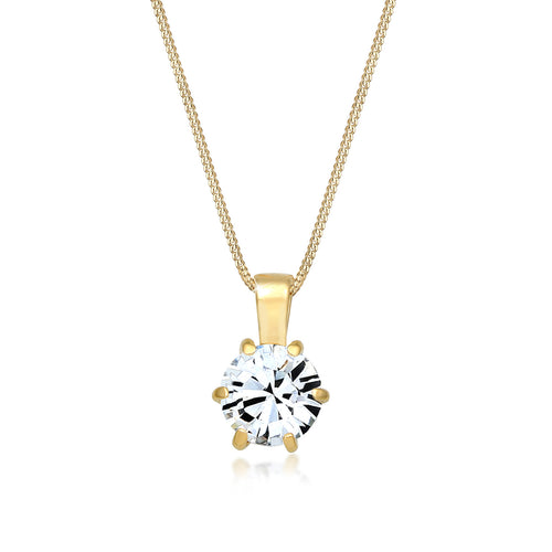 Gold - Elli | Halskette Solitär Anhänger | Mit Kristallen von Swarovski® (Weiß) | 925er Sterling Silber vergoldet