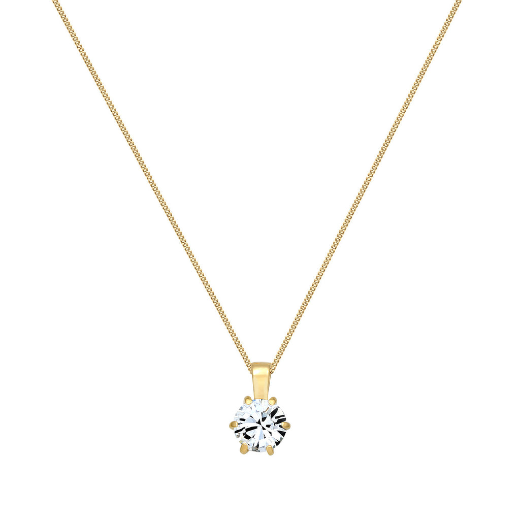 Gold - Elli | Halskette Solitär Anhänger | Mit Kristallen von Swarovski® (Weiß) | 925er Sterling Silber vergoldet