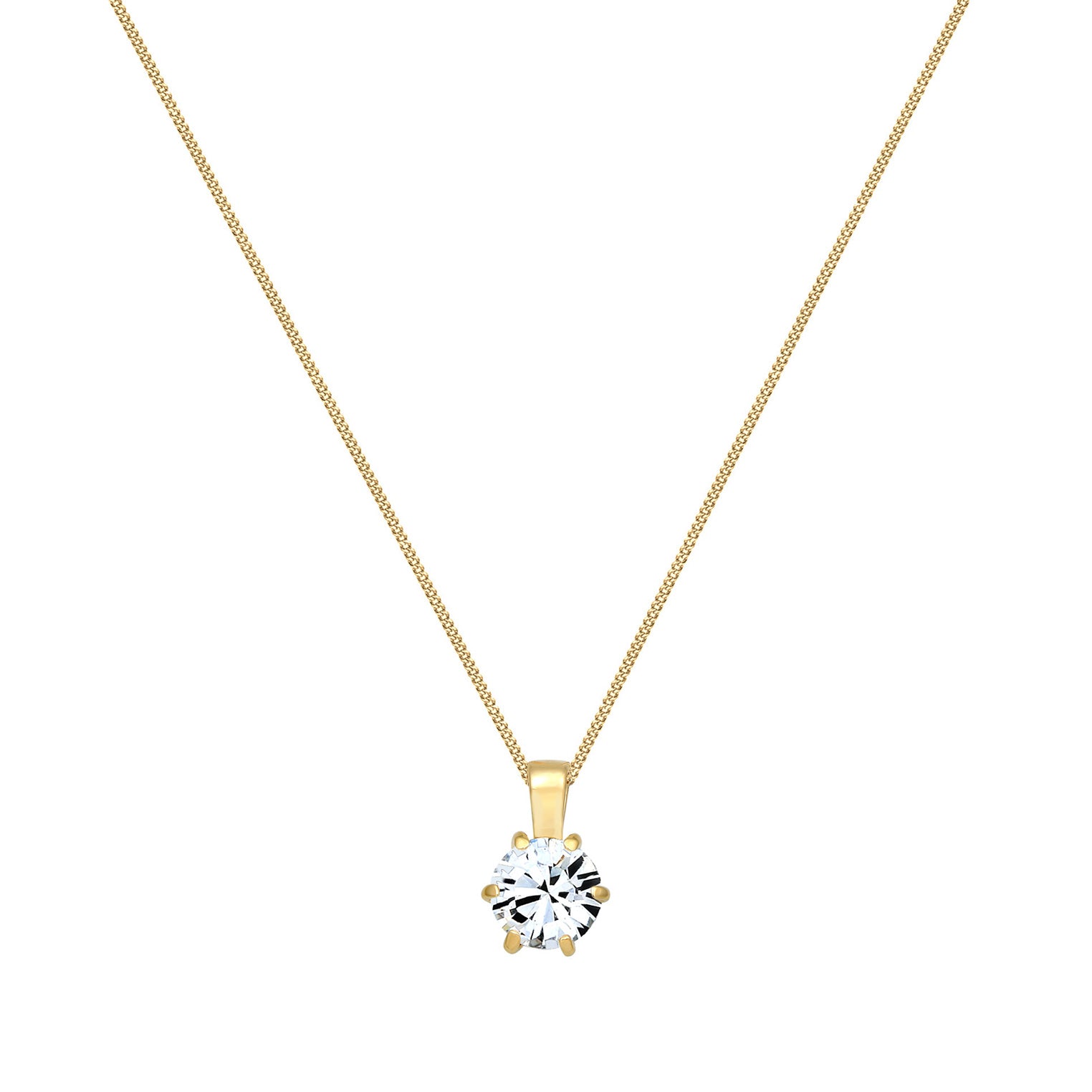 Gold - Elli | Halskette Solitär Anhänger | Mit Kristallen von Swarovski® (Weiß) | 925er Sterling Silber vergoldet