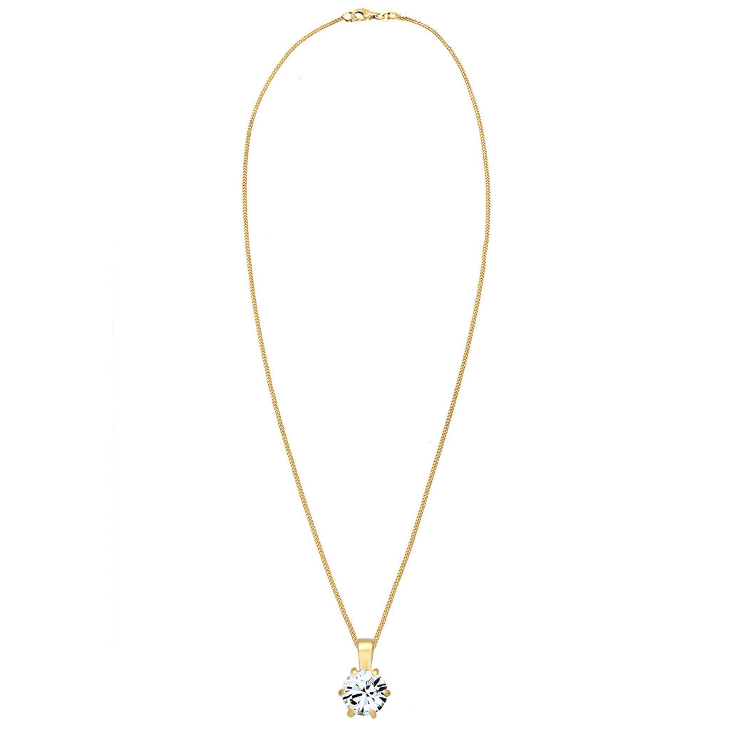 Gold - Elli | Halskette Solitär Anhänger | Mit Kristallen von Swarovski® (Weiß) | 925er Sterling Silber vergoldet