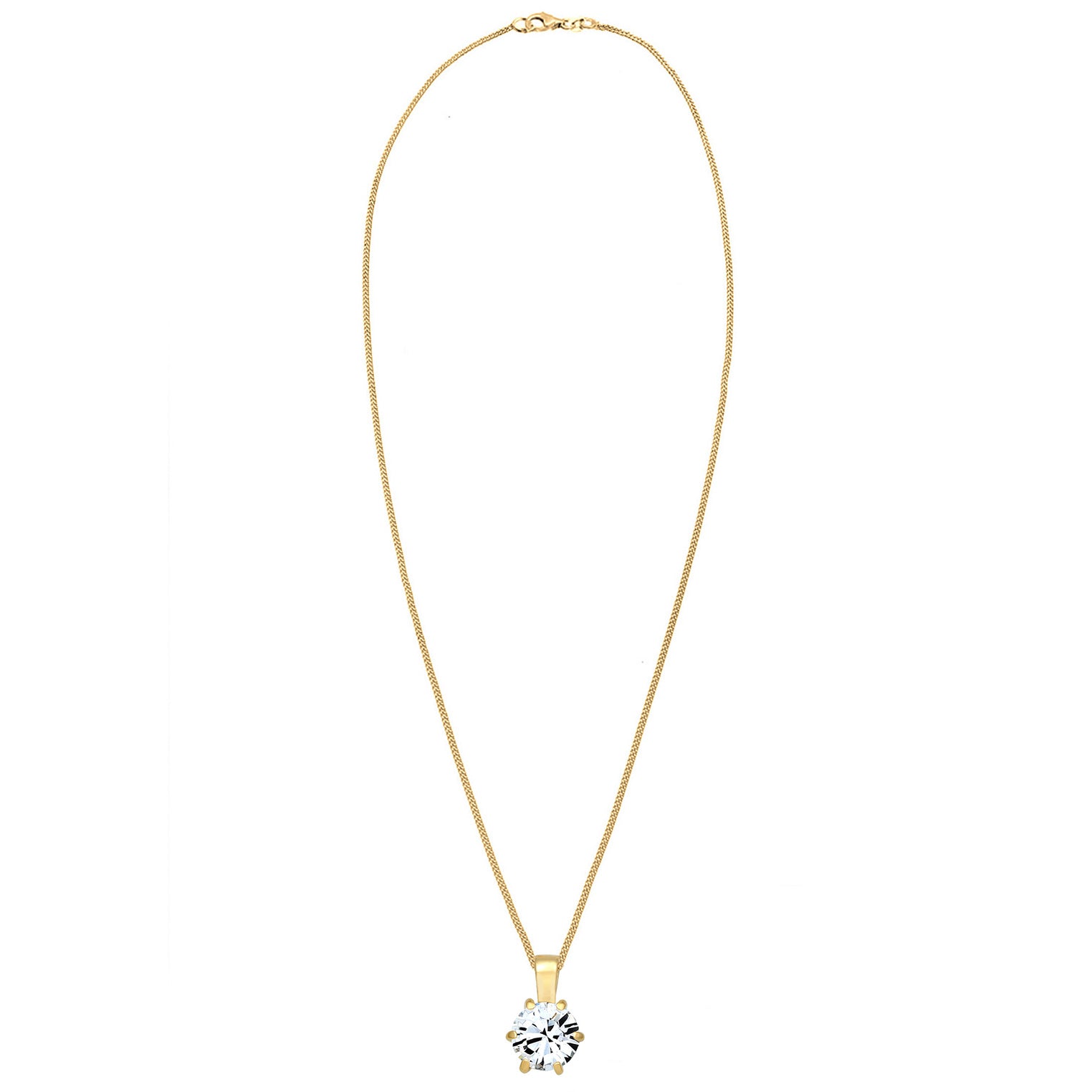 Gold - Elli | Halskette Solitär Anhänger | Mit Kristallen von Swarovski® (Weiß) | 925er Sterling Silber vergoldet
