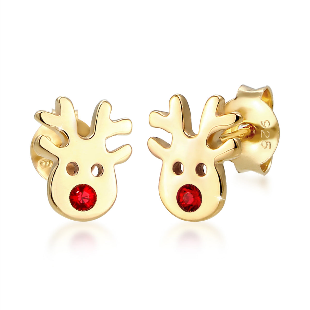 Gold - Elli | Ohrring Hirsch | Kristall ( Rot ) | 925 Sterling Silber vergoldet